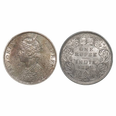 Victoria Empress, Silver, Rupee, 1891, Bombay Mint, C2/I, 'B' incused with half bottom str