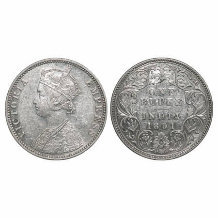 Victoria Empress, Silver, Rupee, 1891, Bombay Mint, C2/I, 'B' incused. F. Prid 179. GK 569