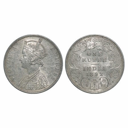 Victoria Empress, Silver, Rupee, 1892, Bombay Mint, C2/I, 'B' incused. F. Prid 181. GK 572