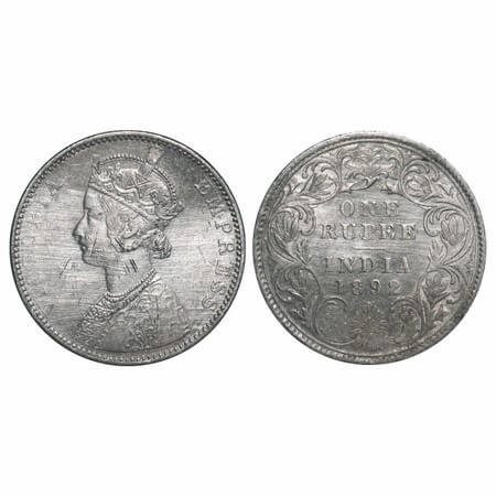 Victoria Empress, Silver, Rupee, 1892, Bombay Mint, C2/I(ii), 'B' incused, The Queen's jab