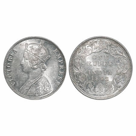 Victoria Empress, Silver, Rupee, 1892, Bombay Mint, C2/I(ii), 'B' raised. F. Prid 180. GK 