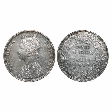 Victoria Empress, Silver, Rupee, 1893, Bombay Mint, C2/I(ii), 'B' incused, The Queen's jab