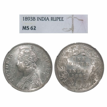 Victoria Empress, Silver, Rupee, 1893, Bombay Mint, C2/I(ii), 'B' incused. F. Prid 182. GK
