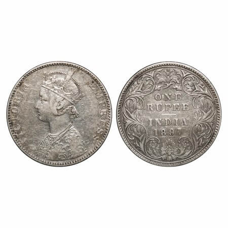 Victoria Empress, Silver, Rupee, 1897, Bombay Mint, C2/I(ii), 'B' incused. F. Prid 183. GK