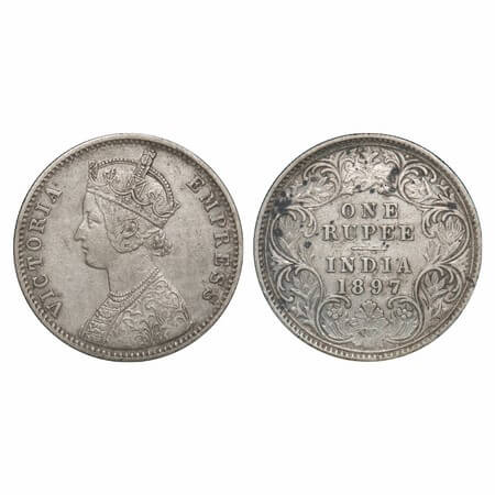 Victoria Empress, Silver, Rupee, 1897, Calcutta Mint, C3/I(i), 'C' incused. F. Prid 136. G
