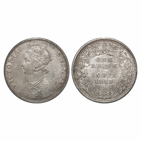 Victoria Empress, Silver, Rupee, 1898, Bombay Mint, C2/I(ii), 'B' incused. F. Prid 184. GK