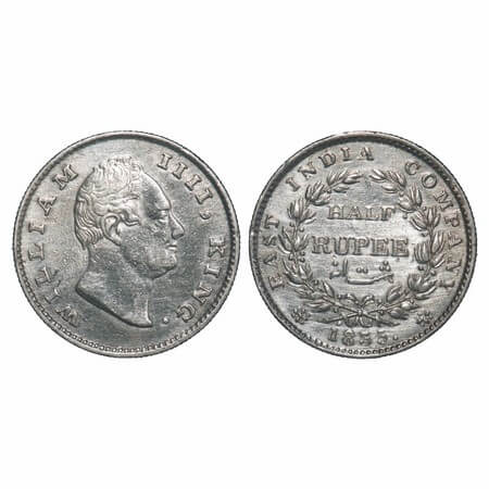 William IV, Silver, Half Rupee, 1835, Bombay Mint, A/I(ii), No initials, Large and thick s