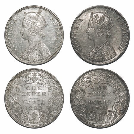 Victoria Empress, Silver, Rupee, (2 coins), 1900, 1) Bombay Mint, A3(i)/I(ii), 'B' incused