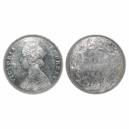 Victoria Empress, Silver, Rupee, 1901, Bombay Mint, A3(i)/I(ii), 'B' incused. F. Prid Unli