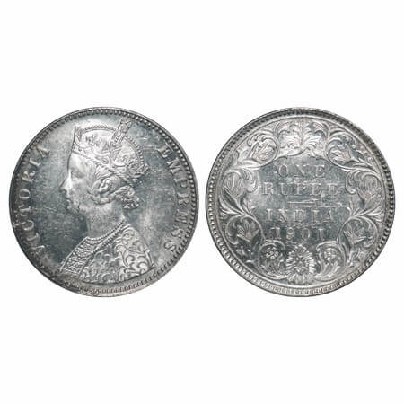 Victoria Empress, Silver, Rupee, 1901, Bombay Mint, C2/I, 'B' incused, Die crack on Obv. F