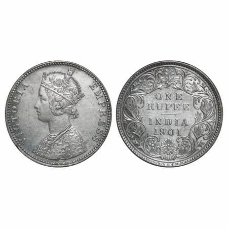 Victoria Empress, Silver, Rupee, 1901, Bombay Mint, C2/I, 'B' incused. F. Prid 188. GK 593