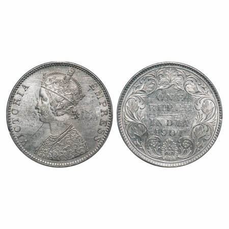 Victoria Empress, Silver, Rupee, 1901, Bombay Mint, C2(ii)/I, 'B' incused. F. Prid Unliste