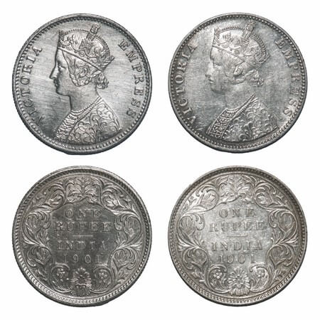 Victoria Empress, Silver, Rupee, (2 coins), 1901, 1) Bombay Mint, C2(ii)/I, 'B' incused, 2