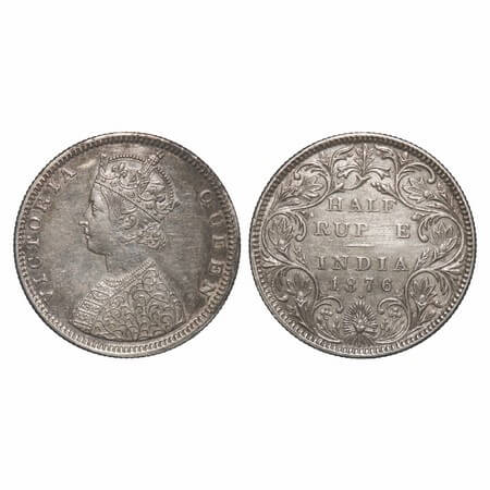Victoria Queen, Silver, Half Rupee, 1876, Bombay Mint, B2/II, Dot, First 'E' in Rupee is d