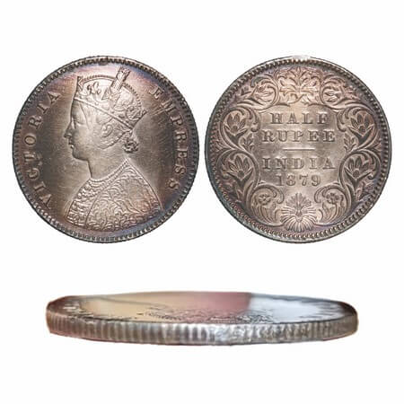 Victoria Empress, Silver, Half Rupee, 1879, Calcutta Mint, A/I, No mint mark, Ex-Mount ( a