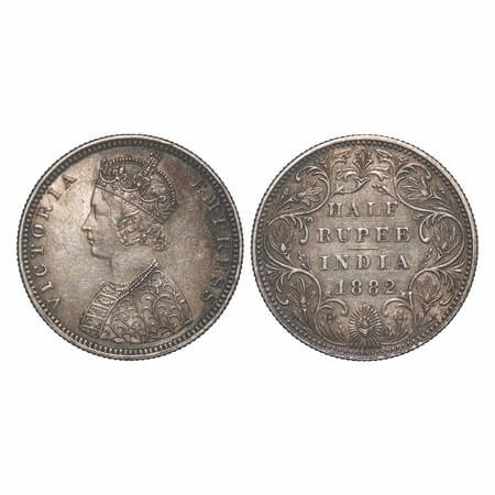 Victoria Empress, Silver, Half Rupee, 1882, Bombay Mint, B2/II, Dot. F. Prid 290. GK 618. 