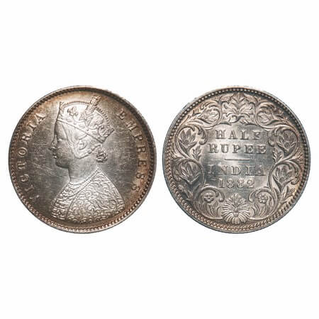 Victoria Empress, Silver, Half Rupee, 1882, Calcutta Mint, A/I, 'C' incused, Edge nick on 