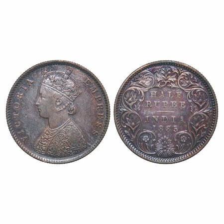 Victoria Empress, Silver, Half Rupee, 1885, Calcutta Minbt, A/I, 'C' incused. F. Prid 269.