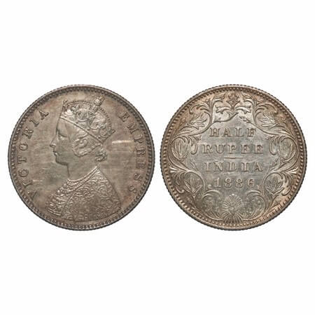 Victoria Empress, Silver, Half Rupee, 1886, Bombay Mint, A/II(i), 'B' raised. F. Prid 295.