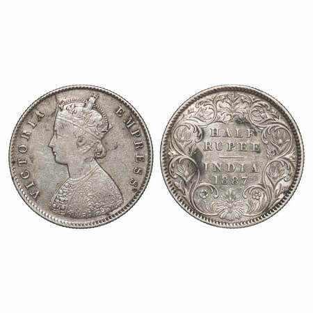 Victoria Empress, Silver, Half Rupee, 1887, Calcutta Mint, A/I, 'C' incused. F. Prid 271. 
