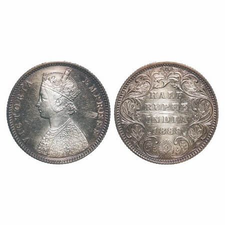 Victoria Empress, Silver, Half Rupee, 1888, Bombay Mint, A/II(i), 'B' raised. F. Prid 298.