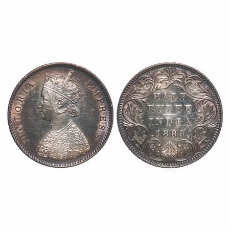 Victoria Empress, Silver, Half Rupee, 1889, Bombay Mint, A/II(i), 'B' raised, Edge nick on