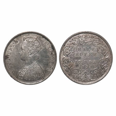 Victoria Empress, Silver, Half Rupee, 1892, Bombay Mint, A/I, 'B' incused. F. Prid 302. GK