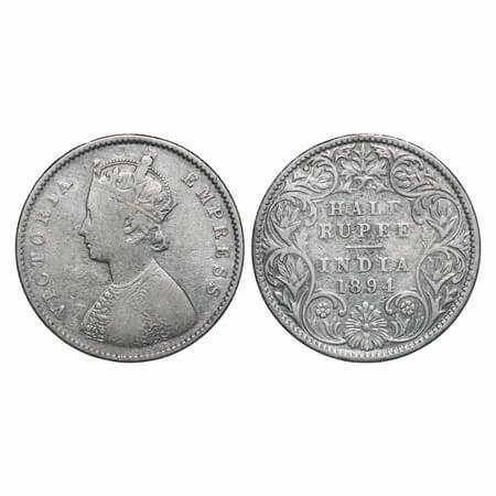Victoria Empress, Silver, Half Rupee, 1894, Bombay Mint, A/I, 'B' incused. F. Prid 304. GK