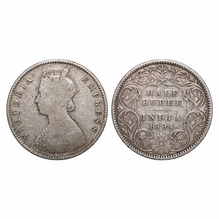 Victoria Empress, Silver, Half Rupee, 1894, Calcutta Mint, A/I, 'C' incused. F. Prid 278. 