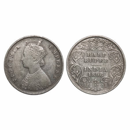 Victoria Empress, Silver, Half Rupee, 1896, Calcutta Mint, A/I, 'C' incused. F. Prid 279. 