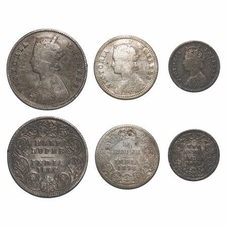 Victoria Empress, Silver, (3 coins), 1) Half Rupee, 1896, Calcutta Mint, A/I, 'C' incused,