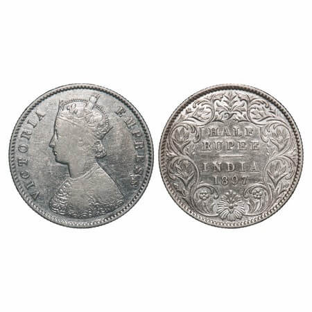 Victoria Empress, Silver, Half Rupee, 1897, Calcutta Mint, A/I, 'C' incused. F. Prid 280. 