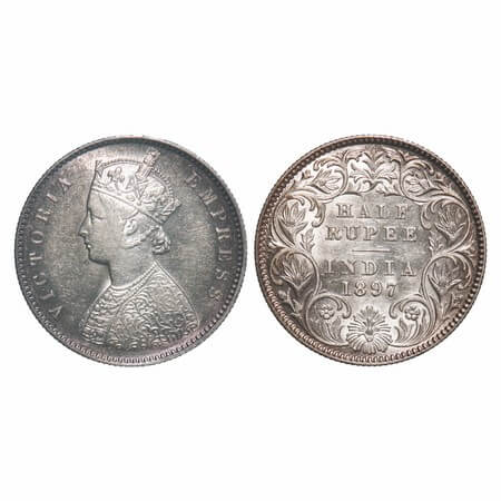 Victoria Empress, Silver, Half Rupee, 1897, Calcutta Mint, A/I, 'C' incused. F. Prid 280. 