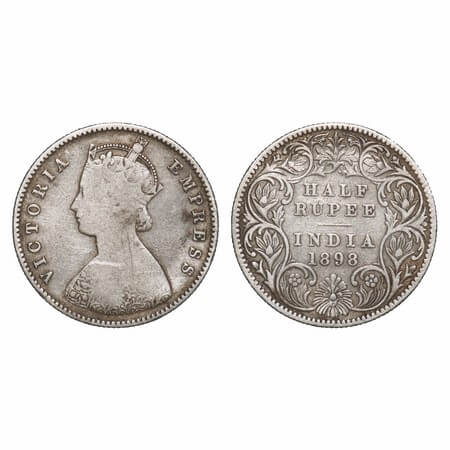 Victoria Empress, Silver, Half Rupee, 1898, Calcutta Mint, A/I, 'C' incused. F. Prid 281. 