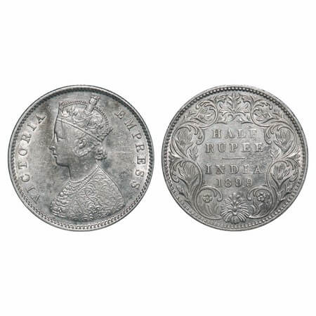 Victoria Empress, Silver, Half Rupee, 1899, Bombay Mint, A/I, 'B' incused, B incused inver