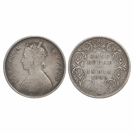 Victoria Empress, Silver, Half Rupee, 1899, Bombay Mint, A/I, 'B' incused, B incused inver