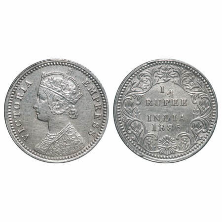 Victoria Empress, Silver, 1/4 Rupee, 1886, Calcutta Mint, C/II, 'C' incised. F. Prid 391. 