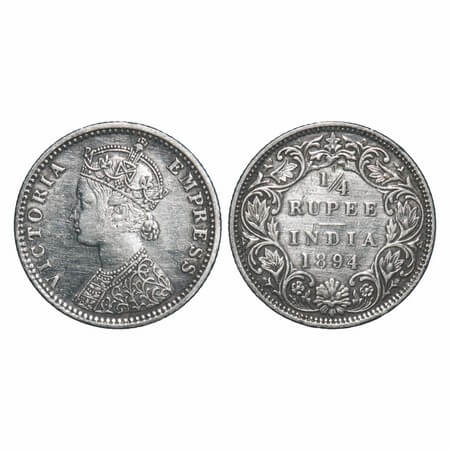 Victoria Empress, Silver, 1/4 Rupee, 1894, Bombay Mint, C(i)/I, 'B' incused. F. Prid 428. 