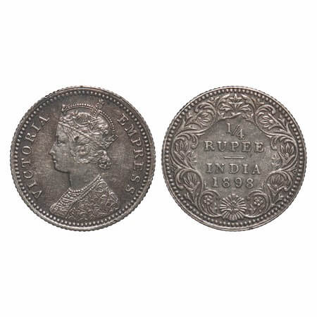 Victoria Empress, Silver, 1/4 Rupee, 1898, Calcutta Mint, C/II, 'C' incused. F. Prid. 402.