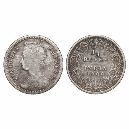 Victoria Empress, Silver, 1/4 Rupee, 1900, Calcutta Mint, C/II, 'C' incused. F. Prid 403. 