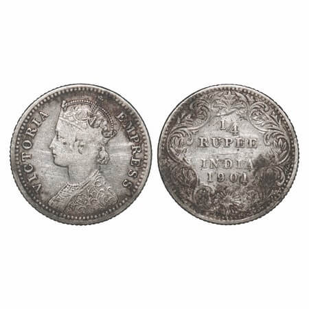 Victoria Empress, Silver, 1/4 Rupee, 1901, Calcutta Mint, C/II, 'C' incused. F. Prid. 404.