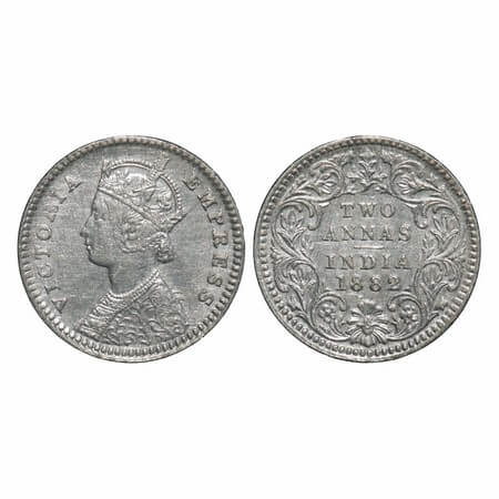 Victoria Empress, Silver, 2 Annas, 1882, Calcutta Mint, B/II, 'C' incised, Die crack and g