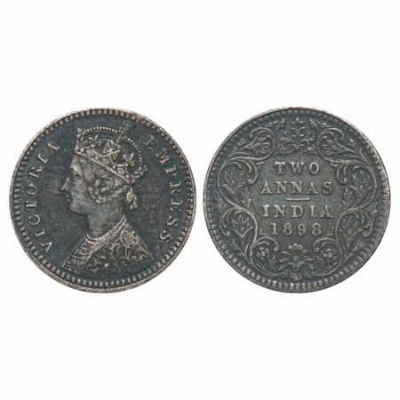Victoria Empress, Silver, 2 Annas, 1898, Calcutta Mint, B/II, 'C' incused. F. Prid 513. GK