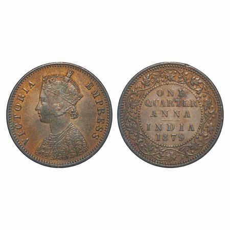 Victoria Empress, Copper, Quarter Anna, 1879, Calcutta Mint, B/II, 'C' incused. F. Prid 61