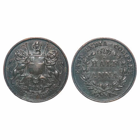 William IV, Copper, Half Anna, 1835, Madras Mint, Wreath with 20 Berries (10L + 10R). F. P