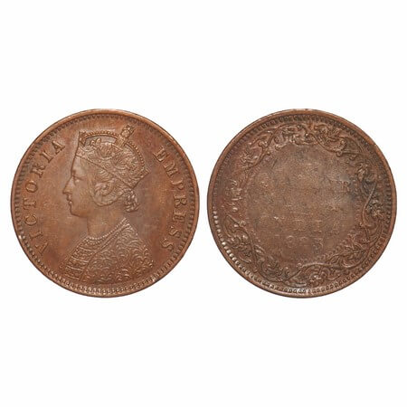 Victoria Empress, Copper, Quarter Anna, 1883, Bombay Mint, B/I, No mint mark, Error, Mistr