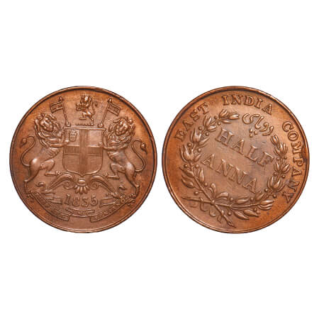 William IV, Copper, Half Anna, 1835, Bombay Mint, Small Berries, Error, A cud on Rev rim e