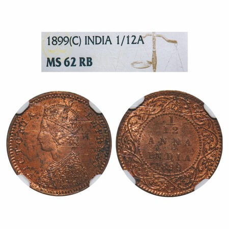 Victoria Empress, Copper, 1/12 Anna, 1899, Calcutta Mint, Obv B, No mint mark. F. Prid 804