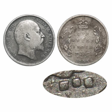 Edward VII, Silver, Rupee, 1903, Calcutta Mint, No mint mark, Error, 3 Diamonds position i