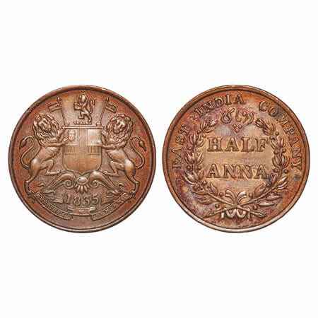 William IV, Copper, Half Anna, 1835, Bombay Mint, Large Berries, Wreath with 20 Berries (1